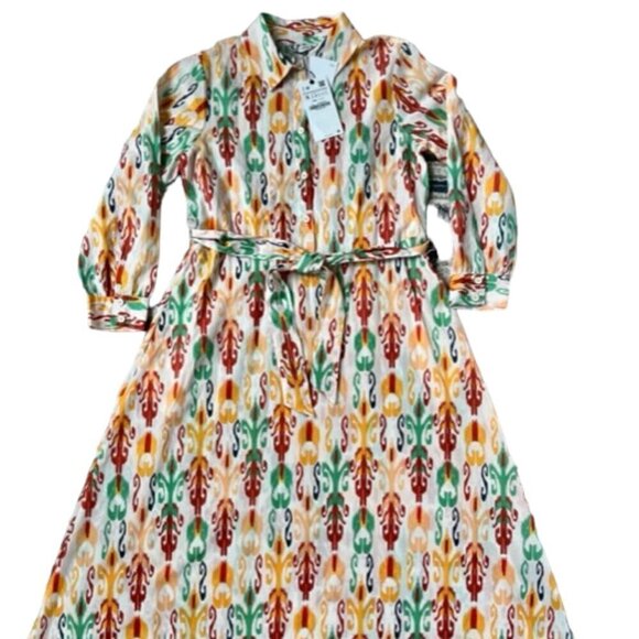 ZARA NWT The Melinda Midi Oyster White Printed Shirt Dress With Belt Size Small - Picture 7 of 15